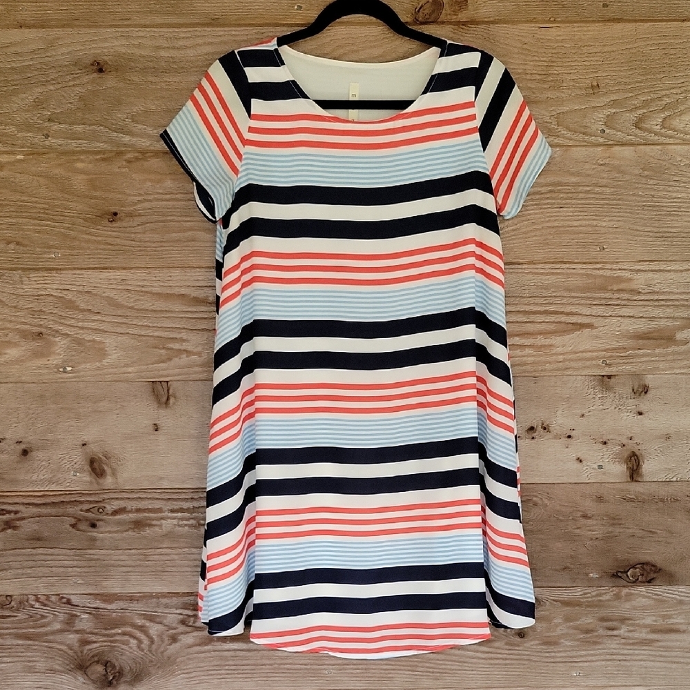 MTS Size Small Vibrant Red, White, And Blue Striped Dress